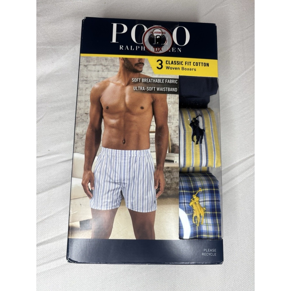 Poloโ Ralph Lauren 3 Pack Classic Fit Woven Boxers Men's XL Blue Yellow NEW